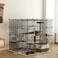 HKM-8387517 55-Inch Detachable Indoor Cat Cage with Multi-Level Platforms, Ramps, and Accessory Options for 1-3 Cats