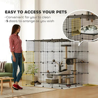 HKM-8387517 55-Inch Detachable Indoor Cat Cage with Multi-Level Platforms, Ramps, and Accessory Options for 1-3 Cats