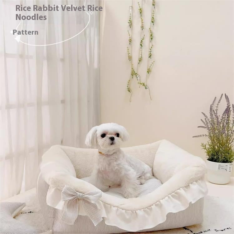 HKM-8387901 Cozy Cotton and Linen Removable Pet Bed for Small to Large Dogs and Cats, Multi-Season Design