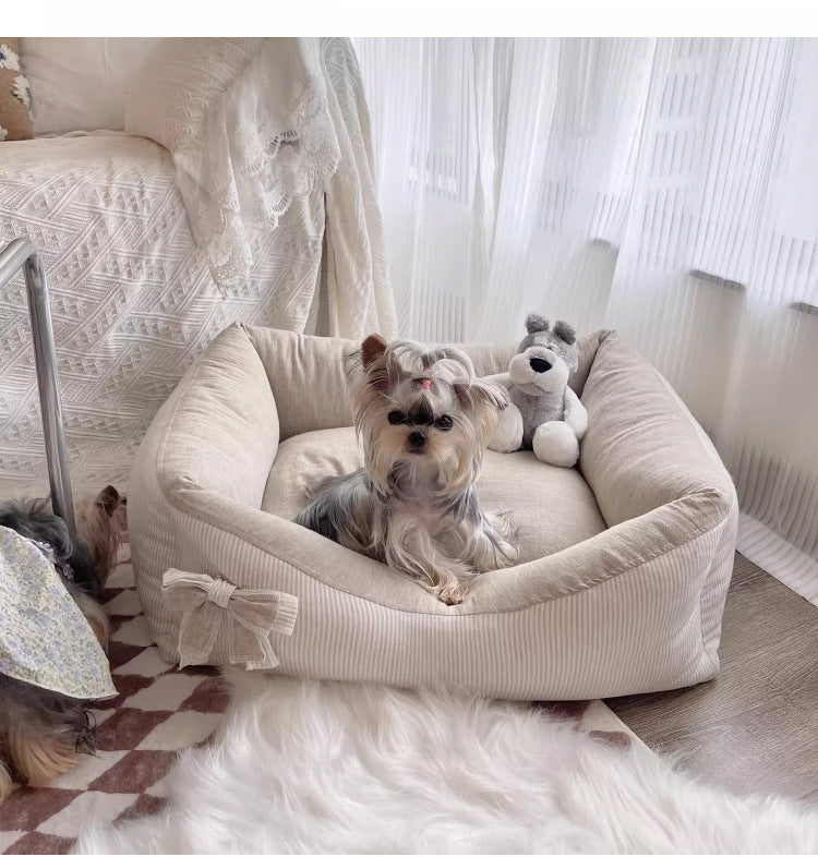HKM-8387901 Cozy Cotton and Linen Removable Pet Bed for Small to Large Dogs and Cats, Multi-Season Design