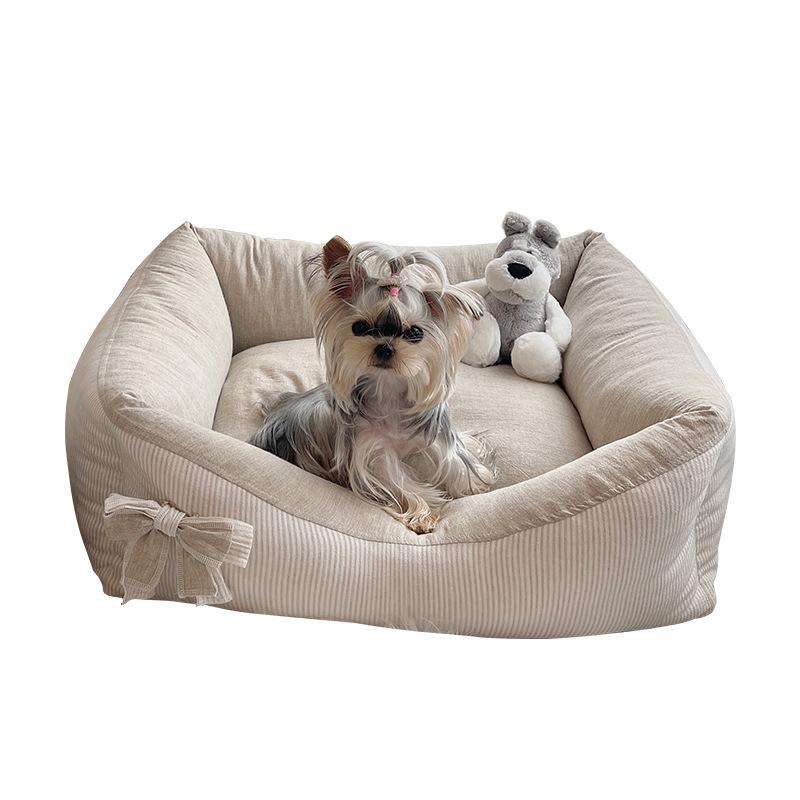HKM-8387901 Cozy Cotton and Linen Removable Pet Bed for Small to Large Dogs and Cats, Multi-Season Design