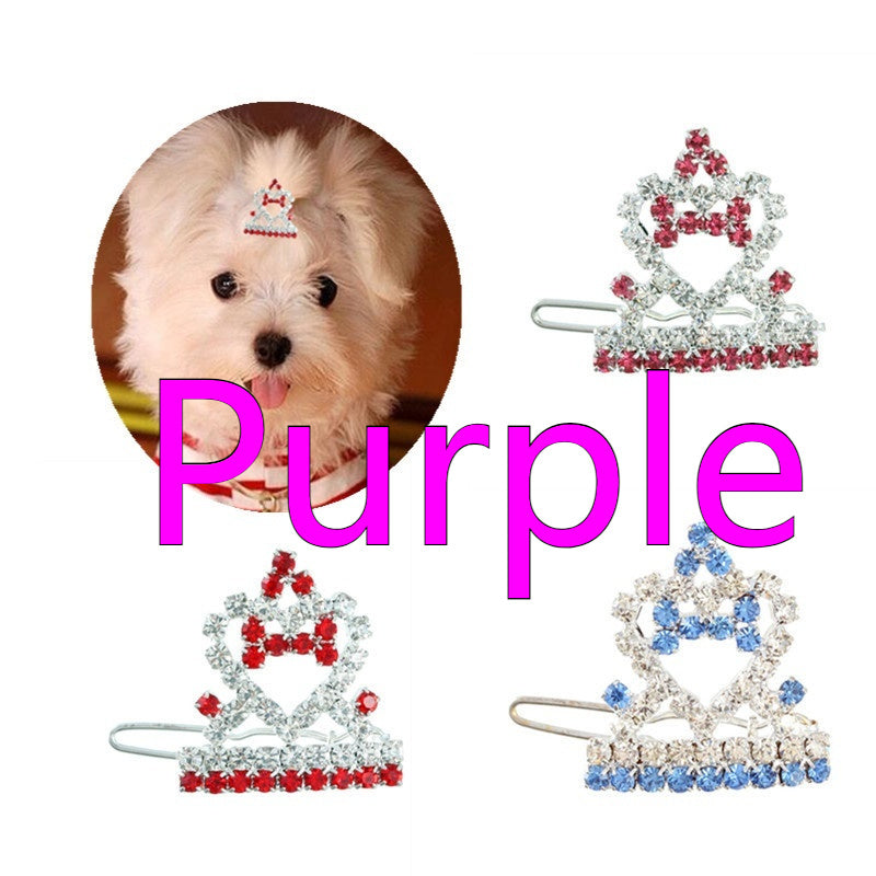 HKM-8388669 Princess Style Crown Hairpin Ornament for Dogs and Cats in Pink, Blue, Purple, and Red