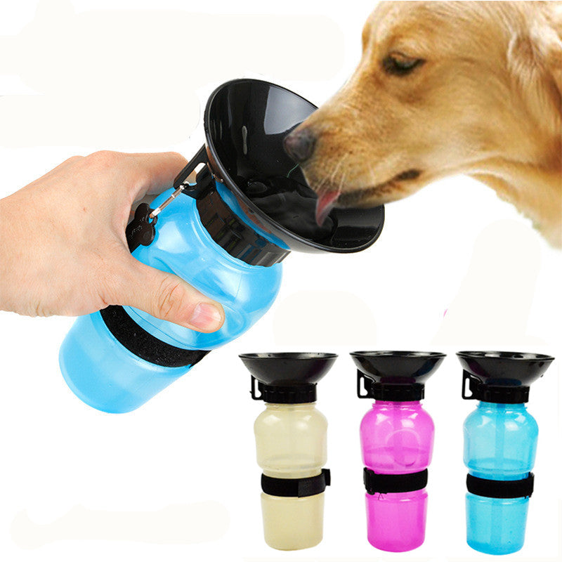 HKM-8389693 Portable Pet Water Bottle with Bowl, 20oz Squeeze Dispenser for Dogs and Cats