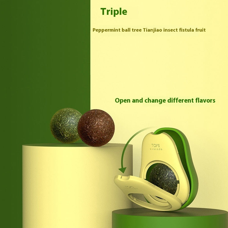 HKM-8392253 Catnip Ball Toy for Cats - Molar Teeth Cleaning, Bite-Resistant, with Avocado Mint & Cheese Flavors