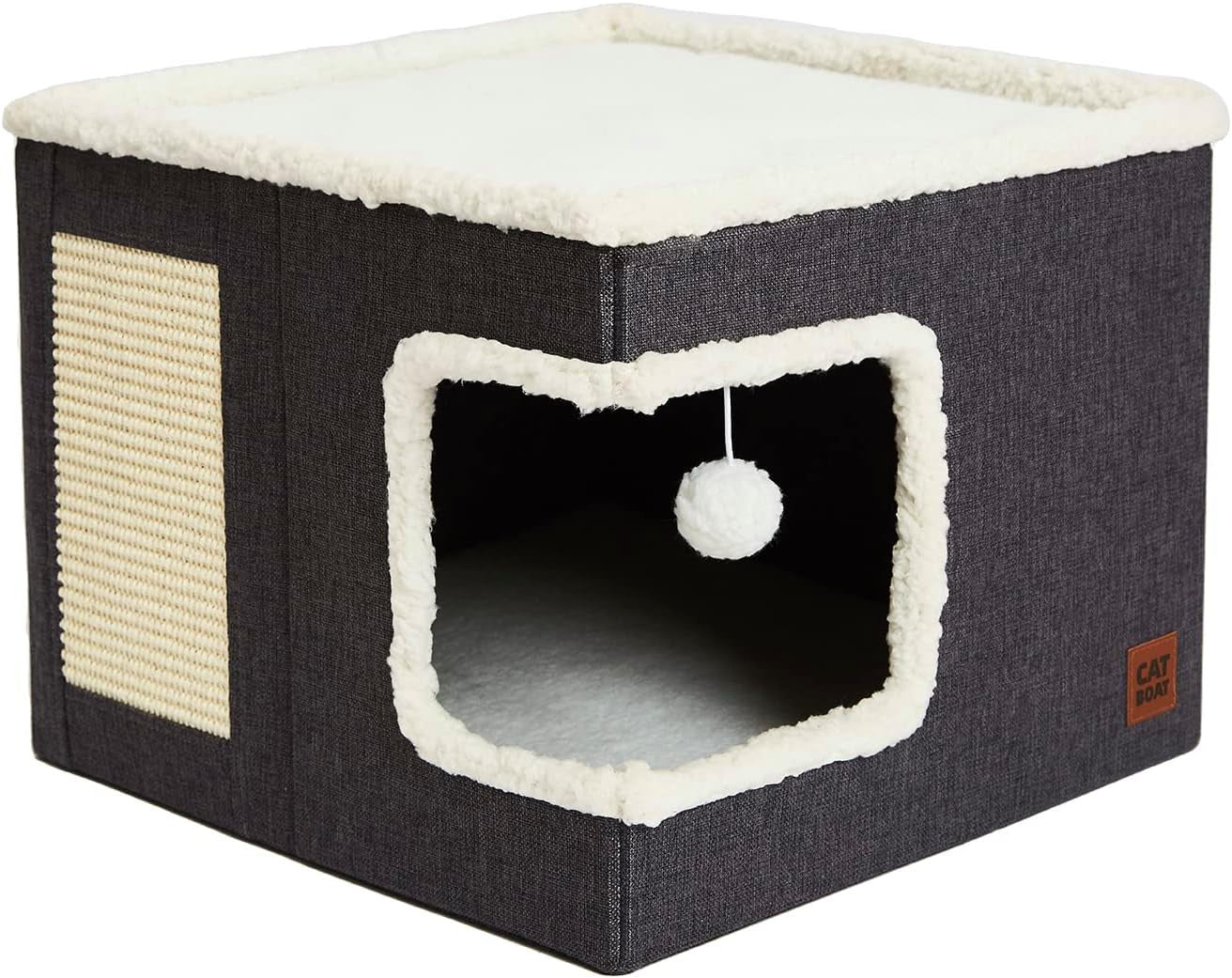 HKM-8393661 Foldable Cloth Cube Cat Nest in Khaki Beige, Navy Blue, and Gray - Comfortable Right Angle Design for Cats and Dogs