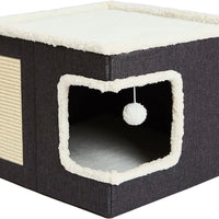 HKM-8393661 Foldable Cloth Cube Cat Nest in Khaki Beige, Navy Blue, and Gray - Comfortable Right Angle Design for Cats and Dogs