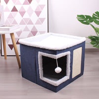 HKM-8393661 Foldable Cloth Cube Cat Nest in Khaki Beige, Navy Blue, and Gray - Comfortable Right Angle Design for Cats and Dogs