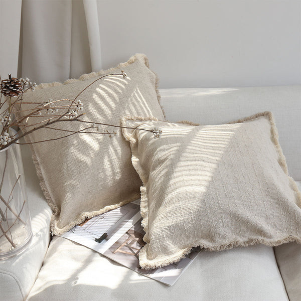 HKM-839379 Rough Texture Solid Color Pillow Cover in Light Linen - Multiple Sizes Available