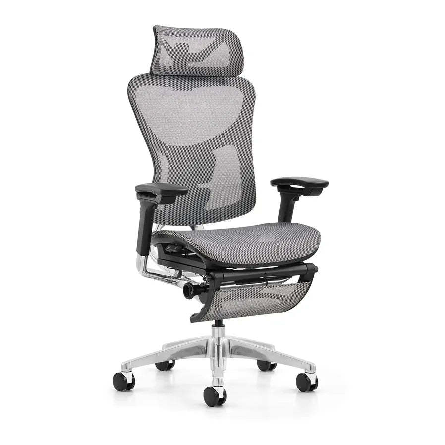 HKM-839507 Ergonomic High Back Grey Mesh Swivel Chair with Footrest for Home Office and Executive Use