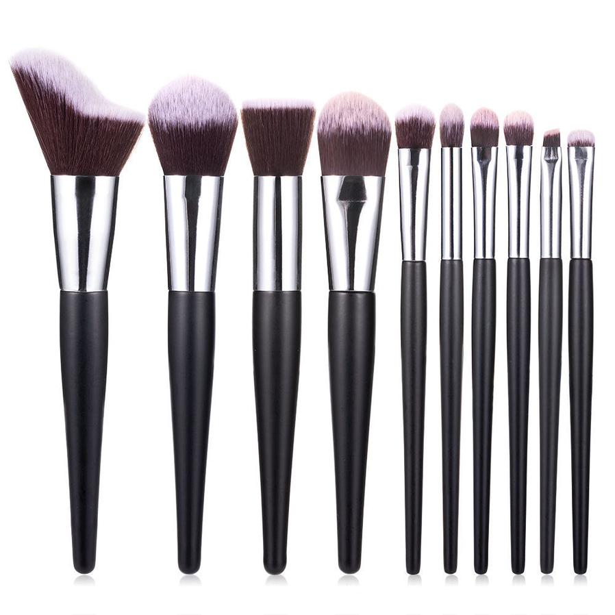 HKM-839635 10-Piece Wavy Makeup Brush Set for Loose Powder, Blush, and Eye Shadow in PU Case
