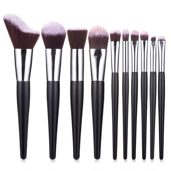 HKM-839635 10-Piece Wavy Makeup Brush Set for Loose Powder, Blush, and Eye Shadow in PU Case