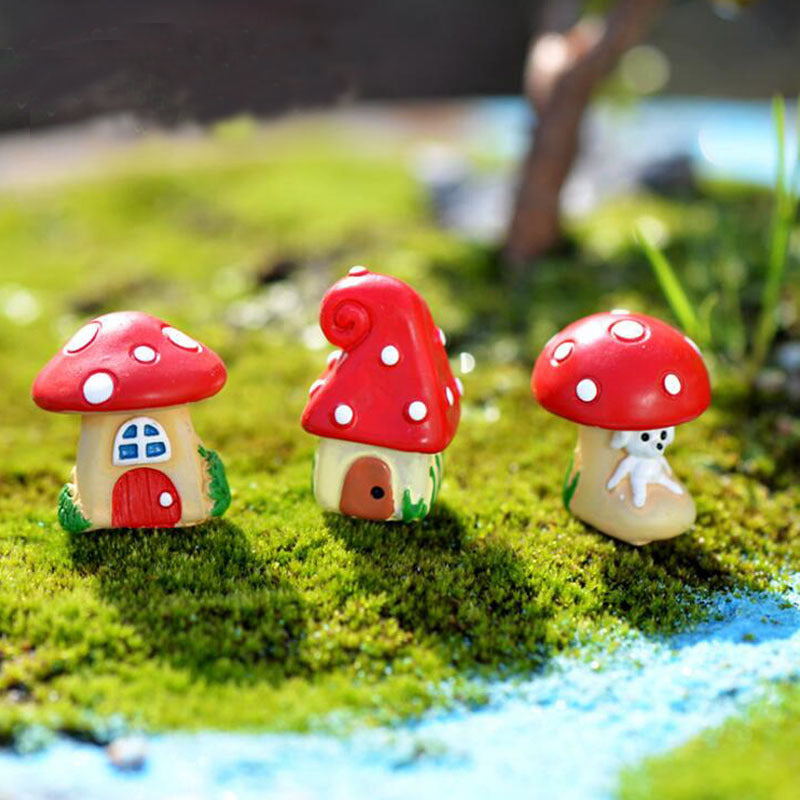 HKM-839699 Small Mushroom Micro Landscape Bonsai Ornaments - Cartoon Resin Flower Pot Decor (Set of 3)