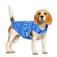 HKM-8397757 Double-Sided Christmas Polar Fleece Dog Jacket in Blue and Red, Sizes XS to XXL