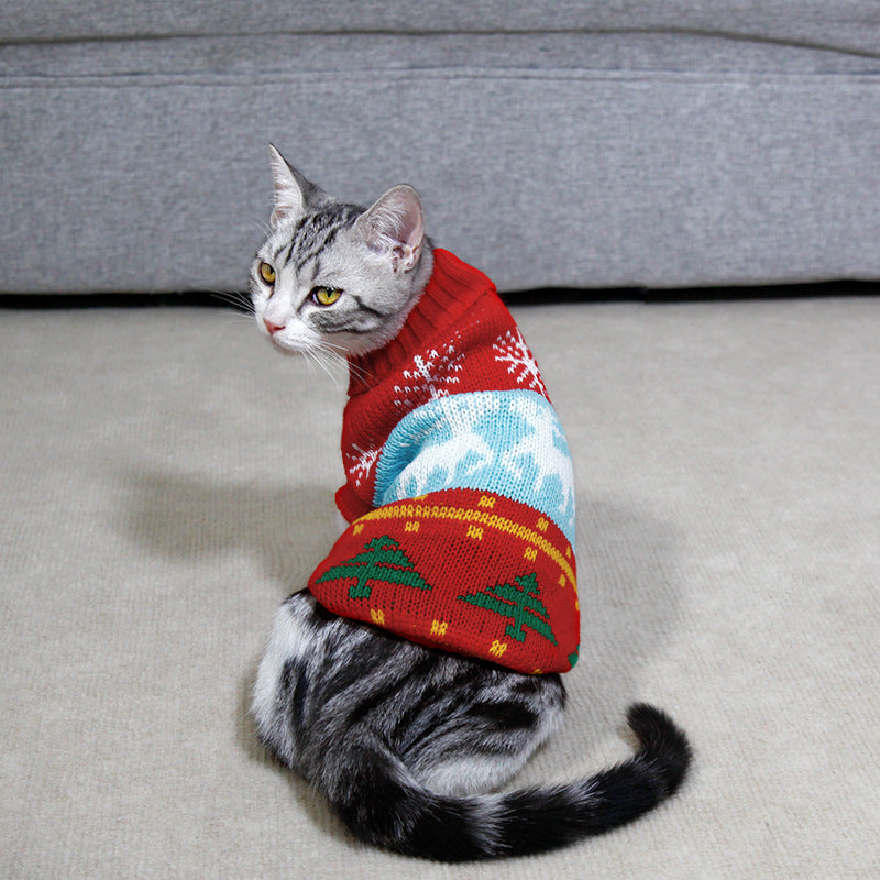 HKM-839827 Christmas-Themed High Collar Sweater for Dogs and Cats in Various Colors and Sizes