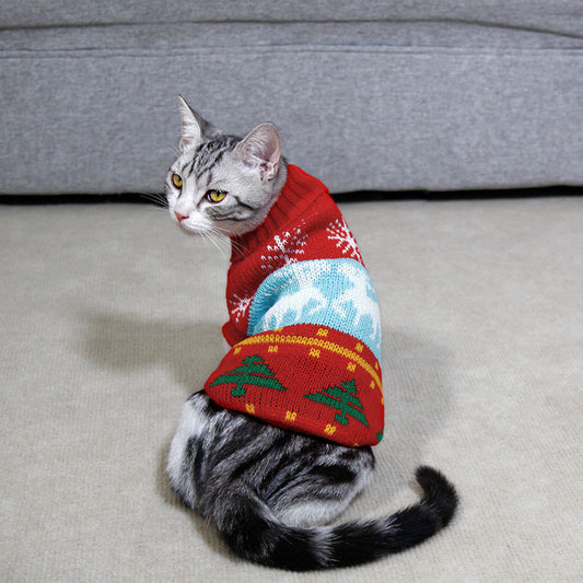 HKM-839827 Christmas-Themed High Collar Sweater for Dogs and Cats in Various Colors and Sizes