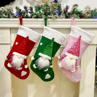 HKM-840019 Christmas Sequins Faceless Doll Pendant Gift Bag - 47cm Length, Cloth Material