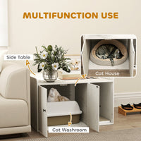 HKM-8400829 Cat Litter Box Enclosure with Scratching Mat and Side Entry - Distressed White, Fits Most Litter Boxes Up to 20.5" L