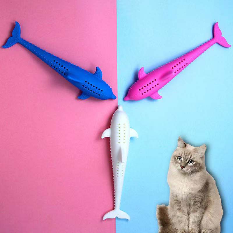 HKM-8400957 Silicone Fish Toothbrush Toy for Cats - Molar Rod for Dental Care