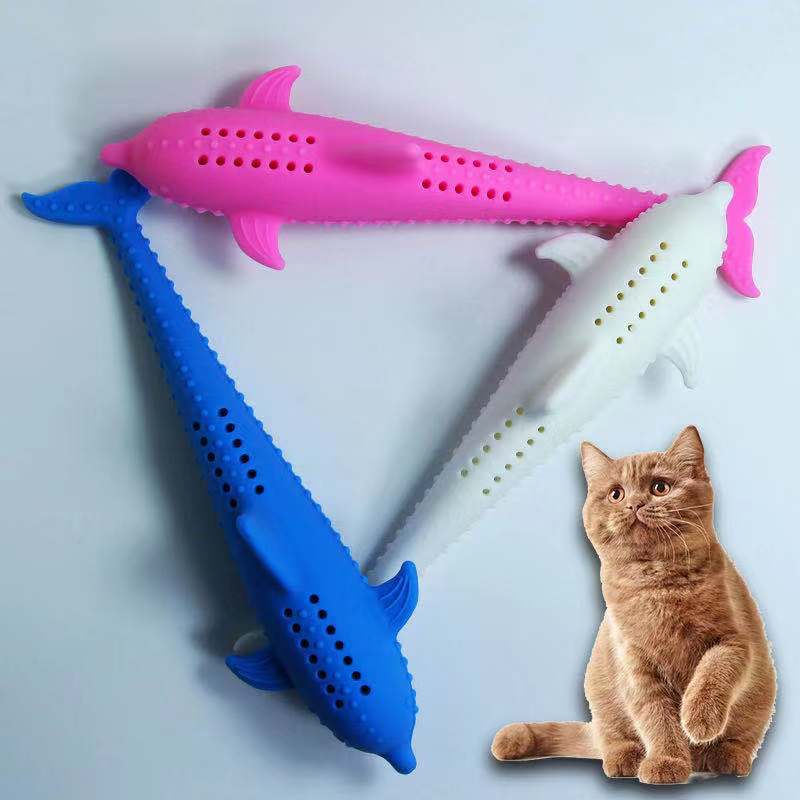 HKM-8400957 Silicone Fish Toothbrush Toy for Cats - Molar Rod for Dental Care