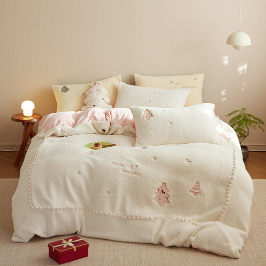 HKM-840211 Winter Milk Fiber Princess Style Bedding Set - 3 or 4 Piece for Various Bed Sizes