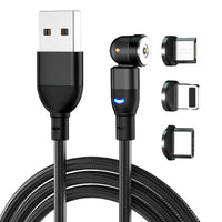HKM-840275 Three-in-One 540 Degree Magnetic Charging Cable with Blind Suction - 1m Length, Universal Compatibility, Available in Black, Red, Purple