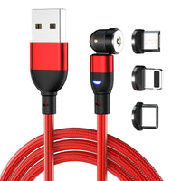 HKM-840275 Three-in-One 540 Degree Magnetic Charging Cable with Blind Suction - 1m Length, Universal Compatibility, Available in Black, Red, Purple