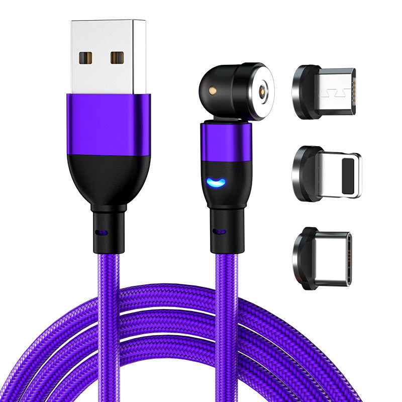 HKM-840275 Three-in-One 540 Degree Magnetic Charging Cable with Blind Suction - 1m Length, Universal Compatibility, Available in Black, Red, Purple