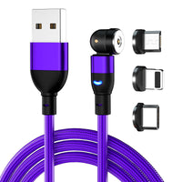 HKM-840275 Three-in-One 540 Degree Magnetic Charging Cable with Blind Suction - 1m Length, Universal Compatibility, Available in Black, Red, Purple
