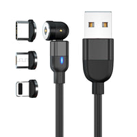 HKM-840275 Three-in-One 540 Degree Magnetic Charging Cable with Blind Suction - 1m Length, Universal Compatibility, Available in Black, Red, Purple