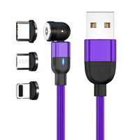 HKM-840275 Three-in-One 540 Degree Magnetic Charging Cable with Blind Suction - 1m Length, Universal Compatibility, Available in Black, Red, Purple