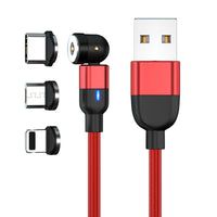 HKM-840275 Three-in-One 540 Degree Magnetic Charging Cable with Blind Suction - 1m Length, Universal Compatibility, Available in Black, Red, Purple