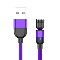 HKM-840275 Three-in-One 540 Degree Magnetic Charging Cable with Blind Suction - 1m Length, Universal Compatibility, Available in Black, Red, Purple