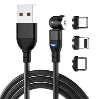 HKM-840275 Three-in-One 540 Degree Magnetic Charging Cable with Blind Suction - 1m Length, Universal Compatibility, Available in Black, Red, Purple