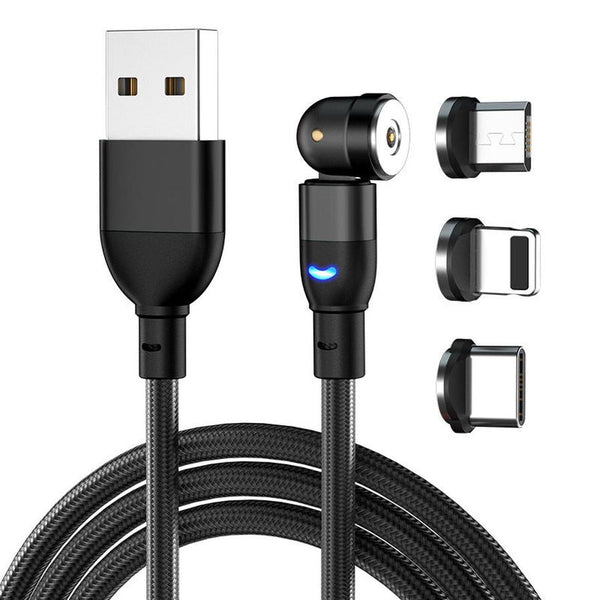 HKM-840275 Three-in-One 540 Degree Magnetic Charging Cable with Blind Suction - 1m Length, Universal Compatibility, Available in Black, Red, Purple