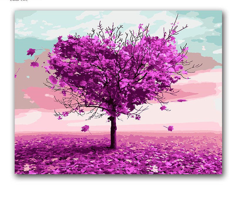 HKM-840339 Color By Number Love Tree Landscape Oil Painting on Canvas - 40x50cm Gift Box Set