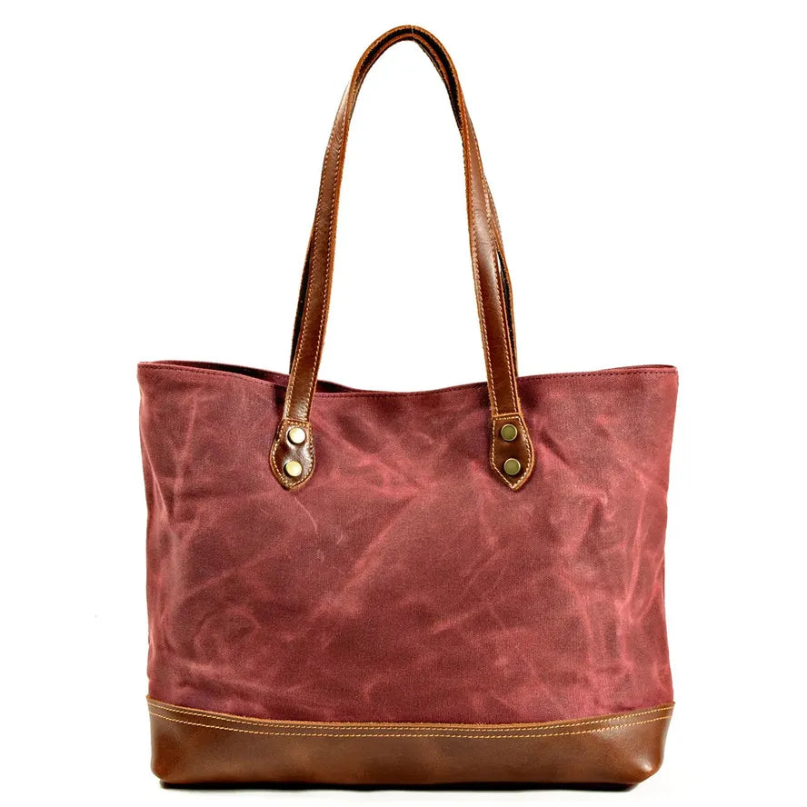 HKM-840467 Solid Colour Canvas and Genuine Leather Tote Bag for Women - 5 Stylish Options Available