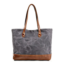 HKM-840467 Solid Colour Canvas and Genuine Leather Tote Bag for Women - 5 Stylish Options Available