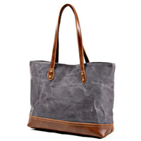 HKM-840467 Solid Colour Canvas and Genuine Leather Tote Bag for Women - 5 Stylish Options Available