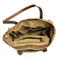 HKM-840467 Solid Colour Canvas and Genuine Leather Tote Bag for Women - 5 Stylish Options Available