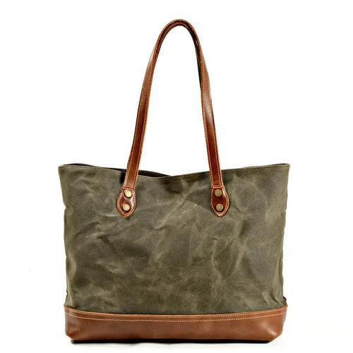 HKM-840467 Solid Colour Canvas and Genuine Leather Tote Bag for Women - 5 Stylish Options Available