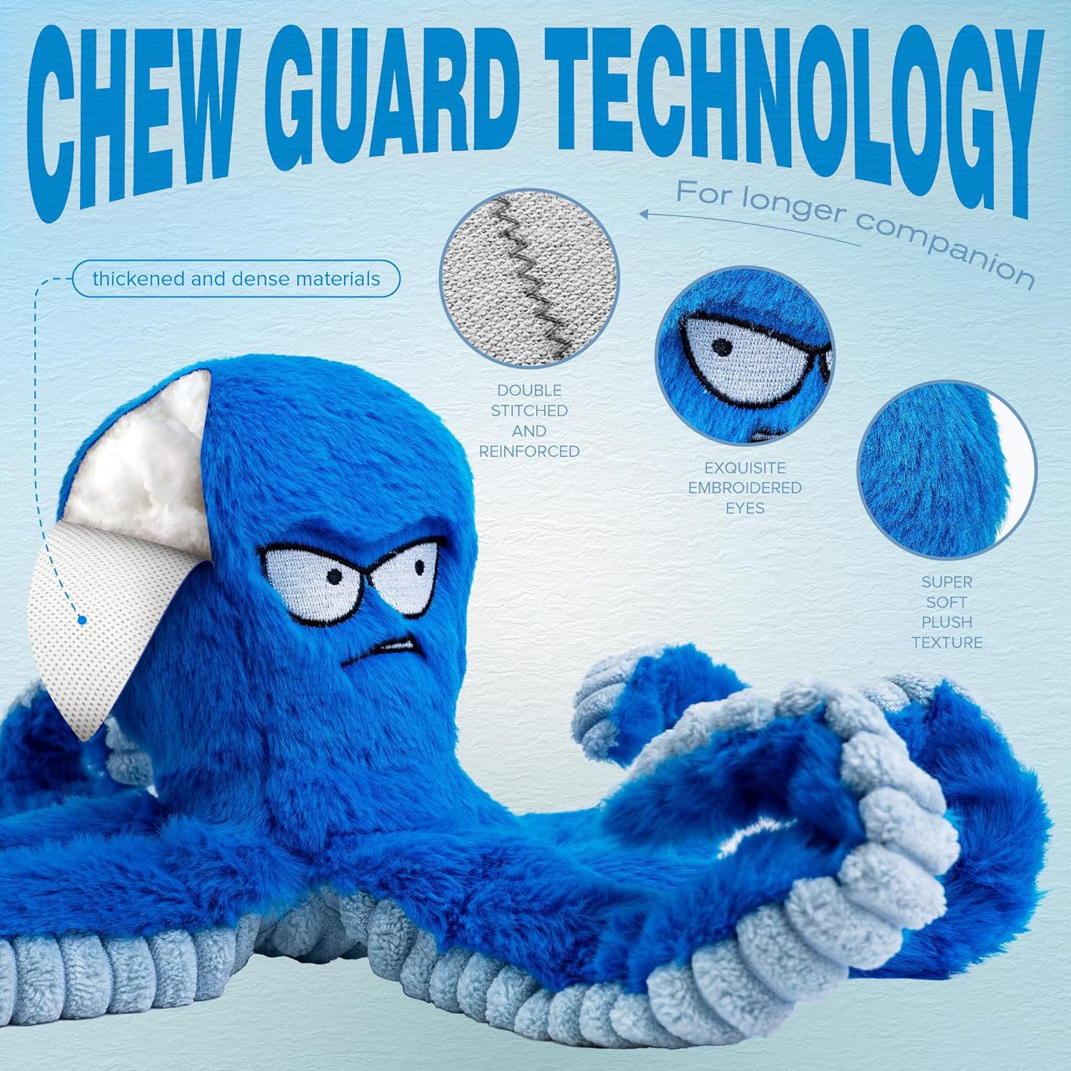 HKM-8404797 Interactive Plush Dog Toy - Large Crinkle Octopus with Squeaker for Tug of War and Chewing Fun