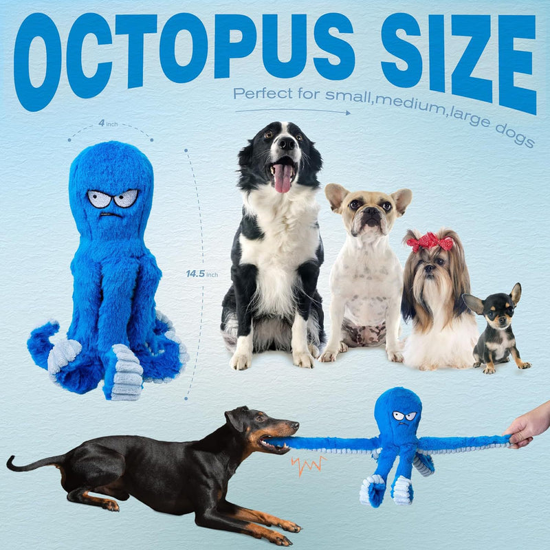 HKM-8404797 Interactive Plush Dog Toy - Large Crinkle Octopus with Squeaker for Tug of War and Chewing Fun