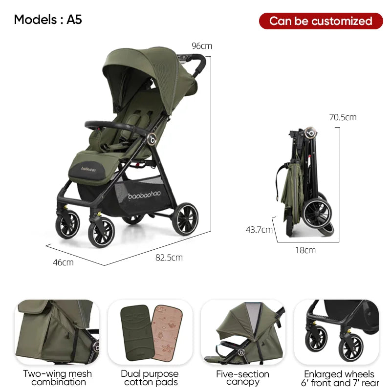HKM-840595 Lightweight Travel Stroller for Airplane, Ultra Compact Folding Pushchair with Single Lever Handle