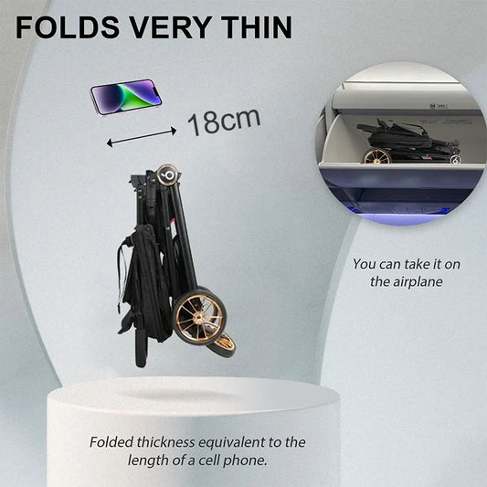 HKM-840595 Lightweight Travel Stroller for Airplane, Ultra Compact Folding Pushchair with Single Lever Handle