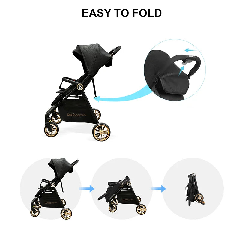 HKM-840595 Lightweight Travel Stroller for Airplane, Ultra Compact Folding Pushchair with Single Lever Handle