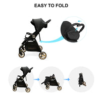 HKM-840595 Lightweight Travel Stroller for Airplane, Ultra Compact Folding Pushchair with Single Lever Handle