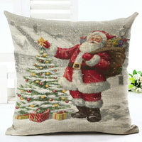 HKM-840787 Santa Claus European Classical Pillowcase Cushion Cover - Linen, 45x45cm, Holiday Decor for Living Room, Bedroom, Dining Room