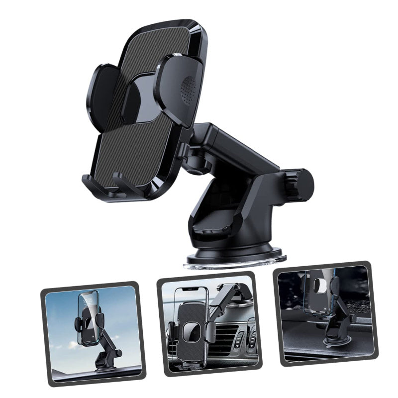 HKM-840787 Universal Multifunctional Car Phone Holder with Improved Suction Cups for Windshield and Dashboard Use