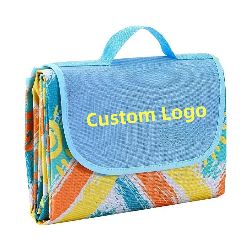 HKM-840915 Outdoor Eco-Friendly Waterproof Picnic Blanket with Leather Strap - Portable Recycled Oxford Mat for Camping and Beach