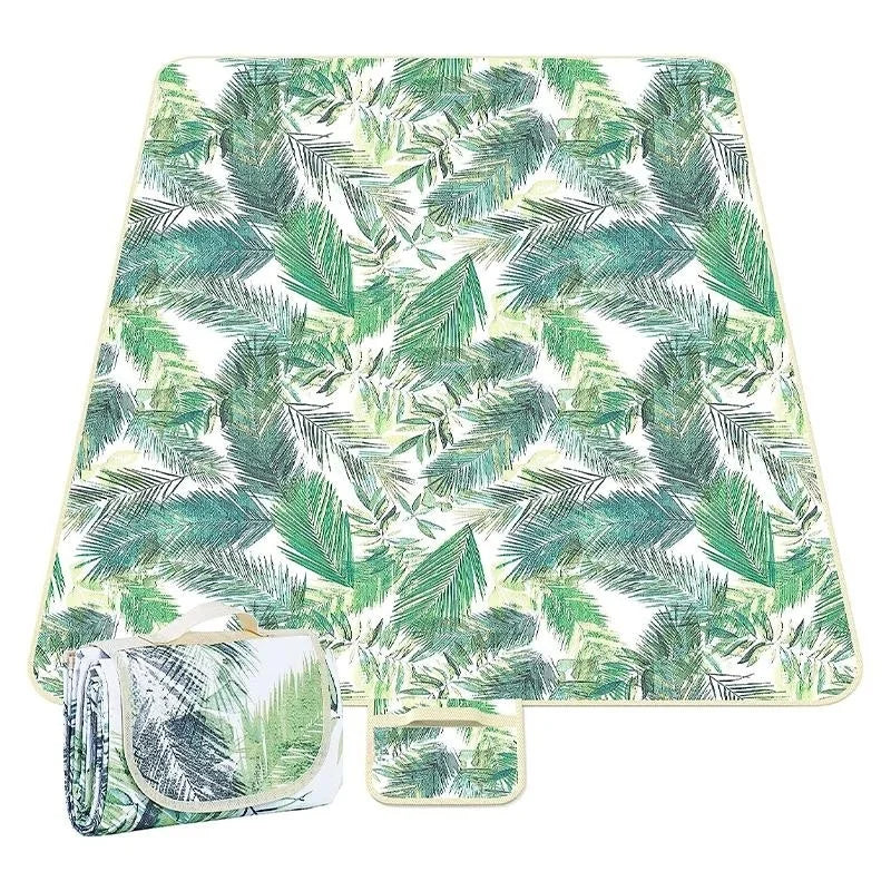 HKM-840915 Outdoor Eco-Friendly Waterproof Picnic Blanket with Leather Strap - Portable Recycled Oxford Mat for Camping and Beach